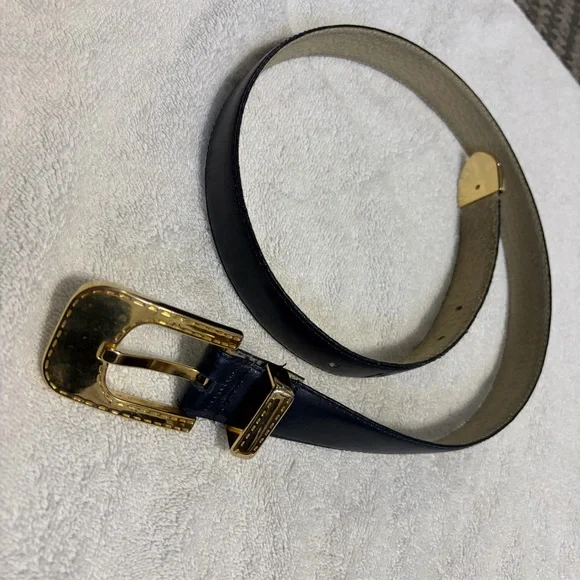 Vintage Christian Dior Blue Leather Belt with Gold-Tone Buckle M - Picture 13 of 17